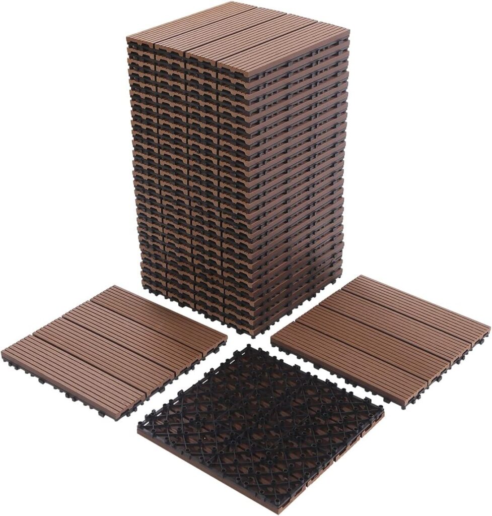 30 sq. ft Wood Plastic Composite Patio Deck Tiles,12”x12” Interlocking 30 Pack Waterproof Outdoor Flooring Decking Tiles (Coffee)