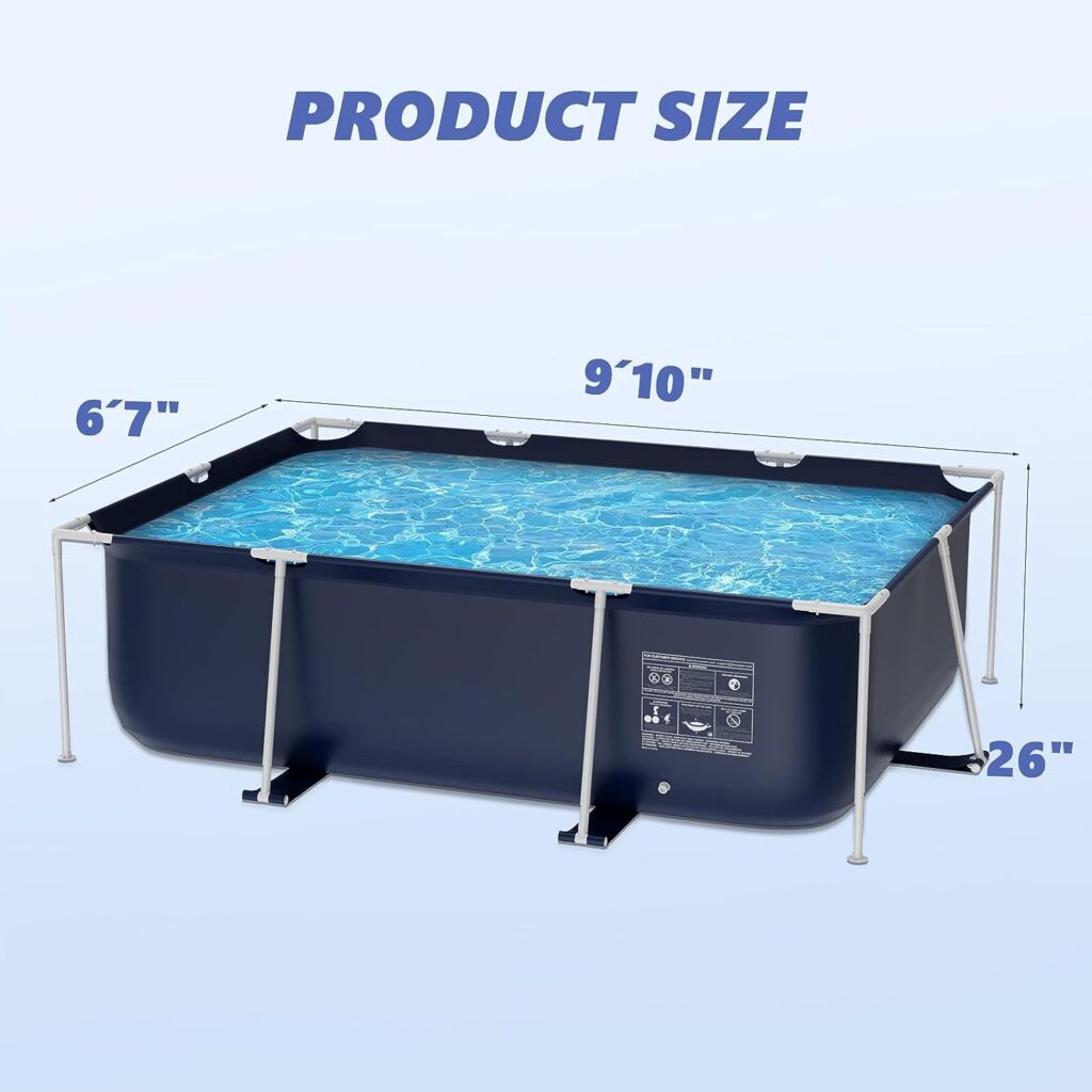 Above Ground Swimming Pool 10ft x 6.5ft x 26in Large Rectangular Pool, Outdoor Metal Frame Pool for Family Adults Kids, Easy Setup (No Filter Pump)