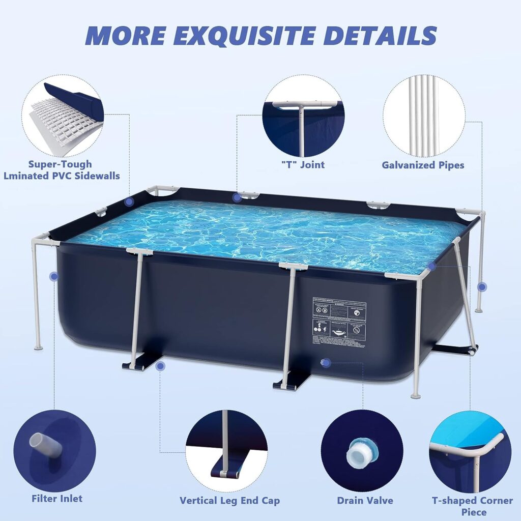 Above Ground Swimming Pool 10ft x 6.5ft x 26in Large Rectangular Pool, Outdoor Metal Frame Pool for Family Adults Kids, Easy Setup (No Filter Pump)