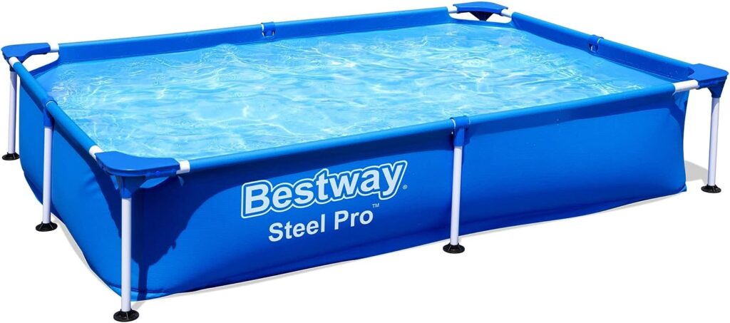 Bestway Steel Pro 87 Inch x 59 Inch x 17 Inch Rectangular Metal Frame Above Ground Outdoor Backyard Swimming Pool, Blue (Pool Only)