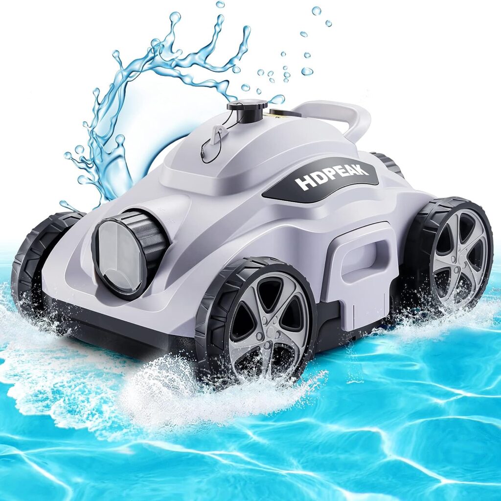 Cordless Robotic Pool Cleaner, HDPEAK Pool Vacuum Lasts 110 Mins, Auto-Parking, Rechargeable, Automatic Cordless Pool Vacuum Ideal for Above/In-Ground Pools Up to 50 feet, Grey