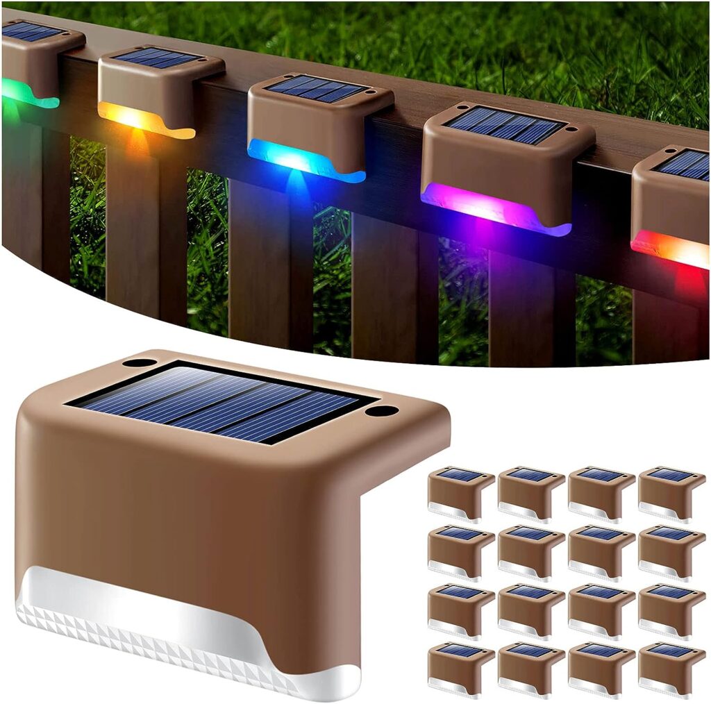 DenicMic 16 Pack Waterproof Led Solar Step Lights for Outdoor Decks, Railing,Stairs, Step, Fence, Yard, and Patio Christmas Decoration Lights(Color Changing)