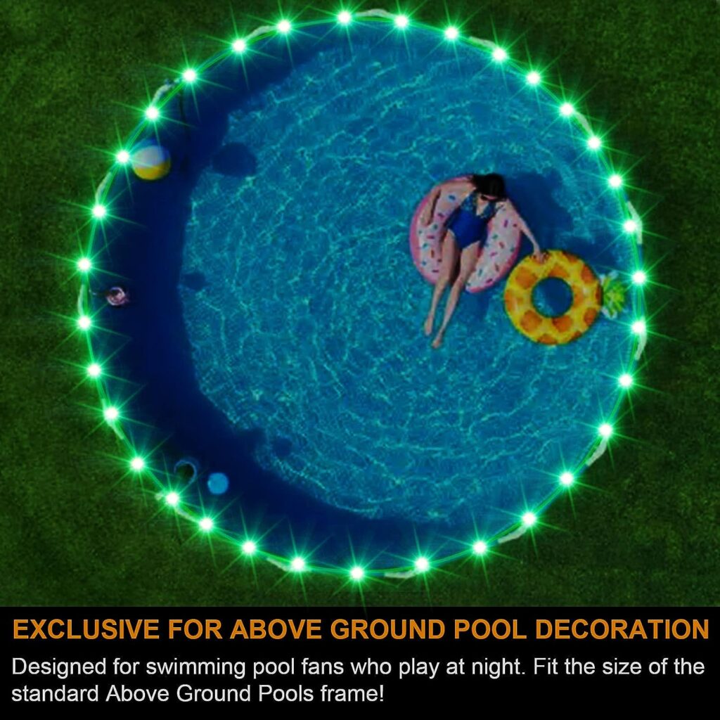 Ehaijia Remote Control LED Pool Lights for Above Ground Pools, 15Ft Submersible LED Rim Lights, C Battery Box, 16 Color Changing at Night, Waterproof