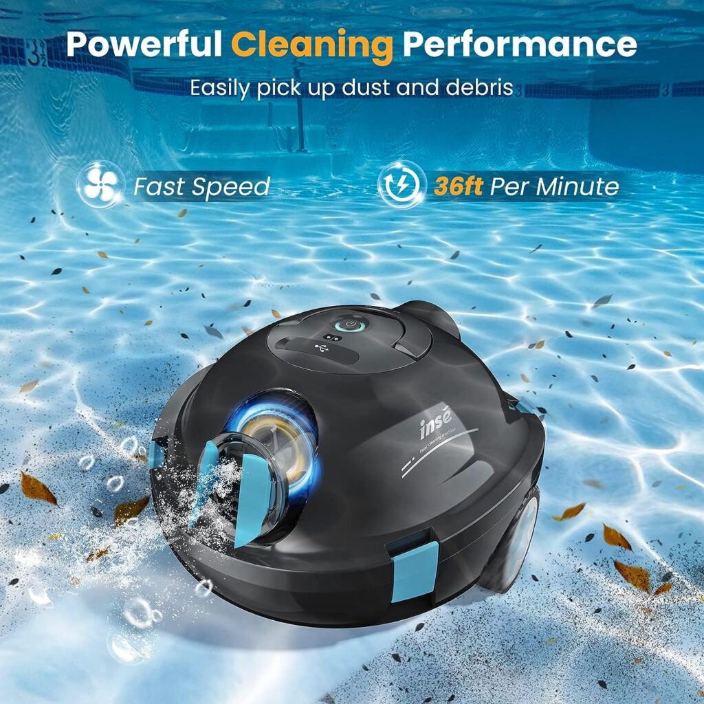 INSE Y10 Cordless Robotic Pool Cleaner, Automatic Pool Vacuum, 90 Mins Runtime  Powerful Suction, Self-Parking, Lightweight, IPX8 Waterproof, Ideal for Above/In-Ground Pool up to 1100 Sq.Ft