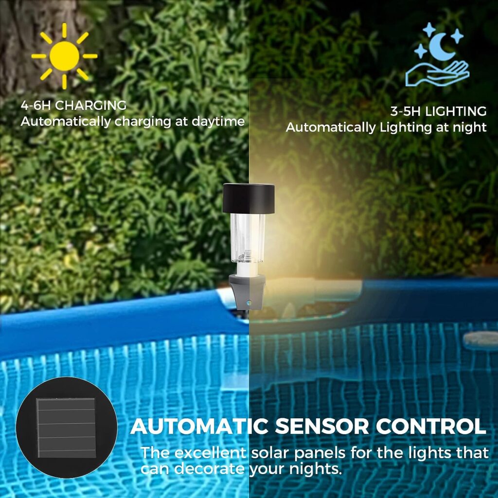 Solar Pool Lights for Above Ground Pools Accessories,Waterproof 6 Groups Adjustable Decorative Pool Lights,Warm White Lights for Above Ground Outdoor Metal and Ultra Framed Swimming Pools,Grey Straps