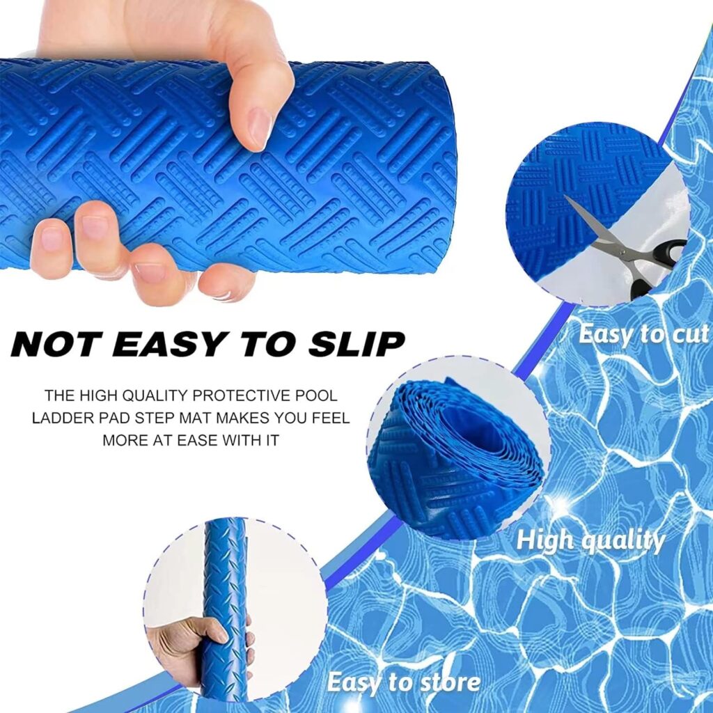 Swimming Pool Ladder Mat, 36 * 16 Non-Slip Pool Ladder Pad, Blue Protective Pools Step Pad, Pool Accessories for Above Ground Stairs (36 X 16 inch)